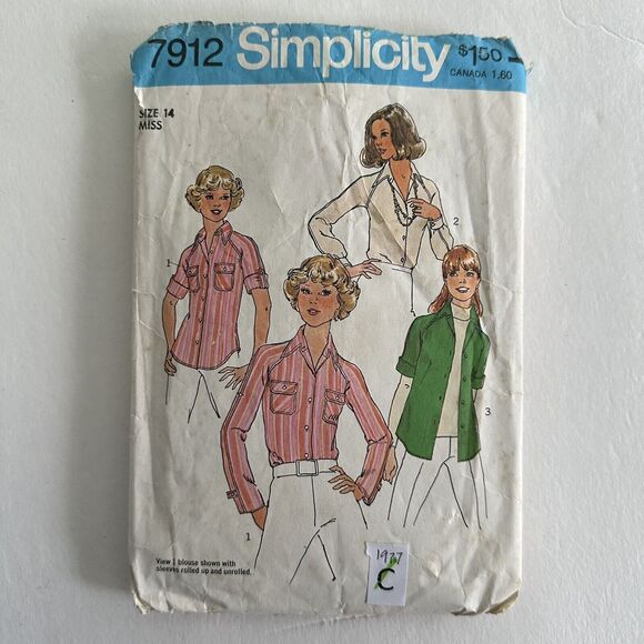 Vintage Simplicity Sewing Pattern 7912 Misses Top Stitched Shirt Sz 14 - Picture 1 of 2